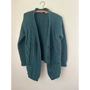 BDG Womens Green Cardigan Sweater Chunky Knit Cable Knit Cottagecore Small Cozy